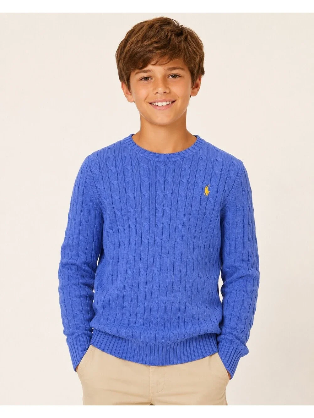 Polo Ralph Lauren Kids Cable Knit Sweater Blue 100% Cotton Crewneck Pony Logo